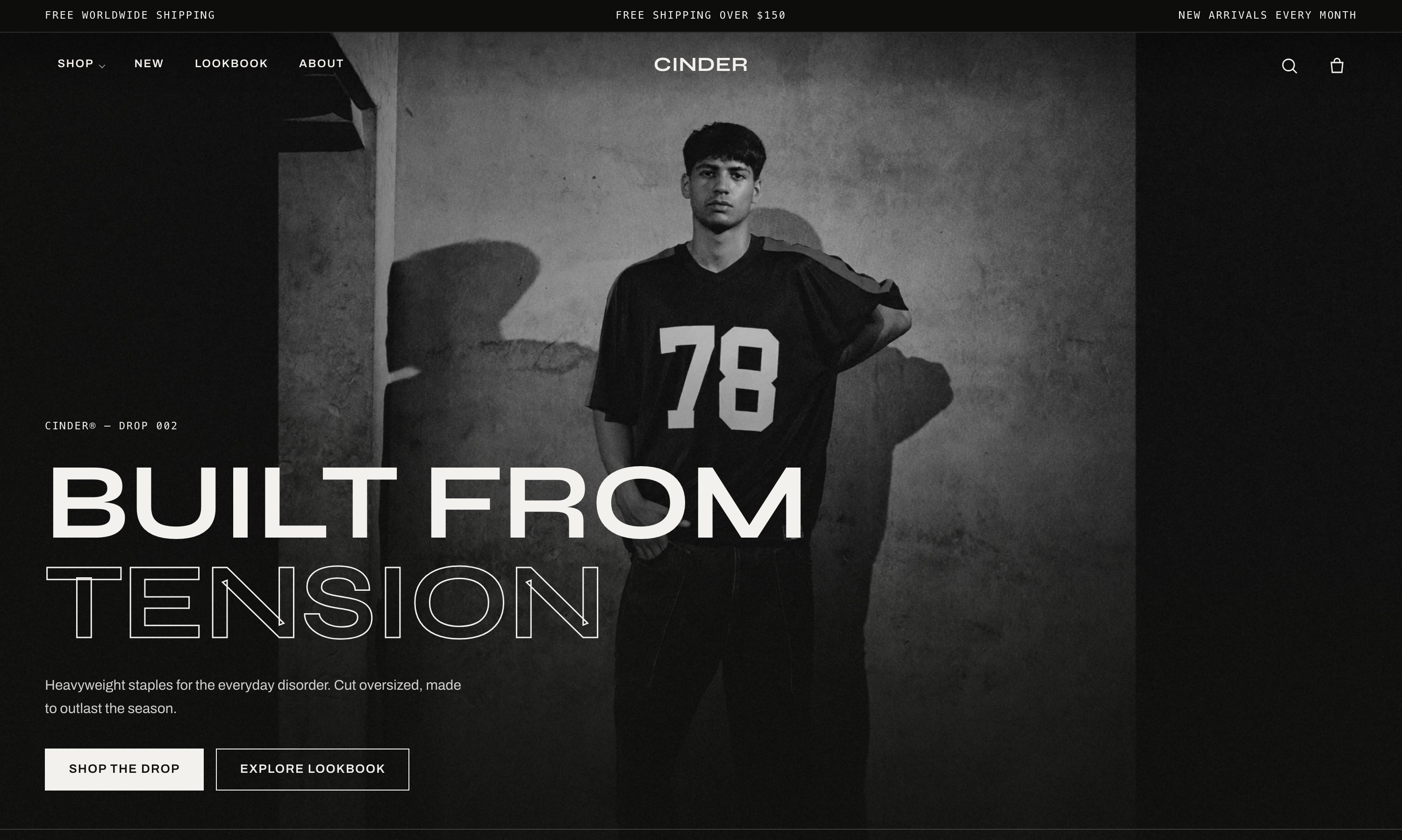 The Cinder theme homepage, live